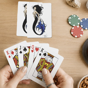 Baraja De Cartas Sirena de Fantasía Elegante Sirena Azul Tribal