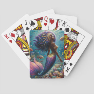 Baraja De Cartas Sirena De Piel Oscura Con Pelo Púrpura