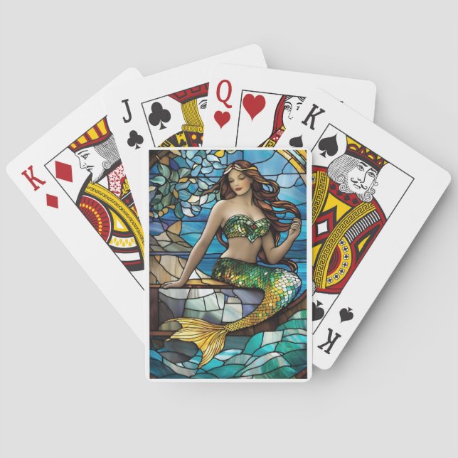 Baraja De Cartas Sirena de vidrio manchado (Reverso)