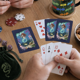 Baraja De Cartas Sirena Mística Fantasía Oceánica Azul Vida Marina