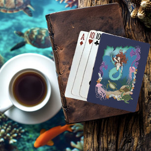 Baraja De Cartas Sirena Mística Fantasía Oceánica Azul Vida Marina