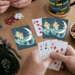 Baraja De Cartas Sirena Rubia Art Deco Fantasía Luna Creciente