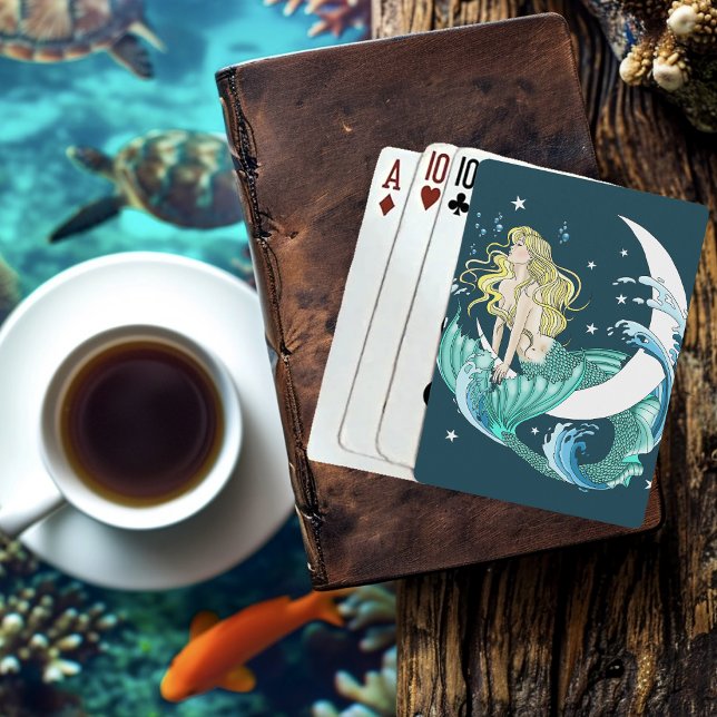 Baraja De Cartas Sirena Rubia Art Deco Fantasía Luna Creciente (Subido por el creador)