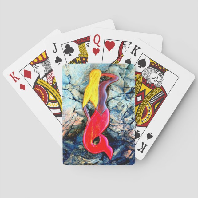 Baraja De Cartas sirena rubia en rojo (Reverso)