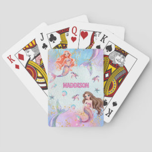 Baraja De Cartas Sirenas de Purpurina Rosa Morado Agregar Nombre