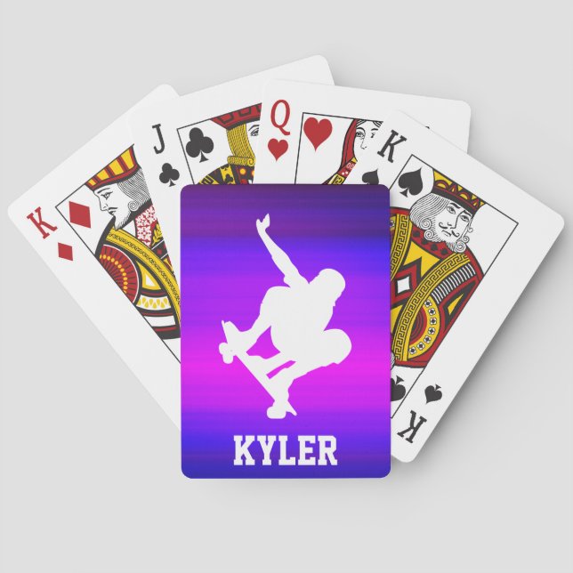 Baraja De Cartas Skateboarding; Azul violeta vibrante y magenta (Reverso)