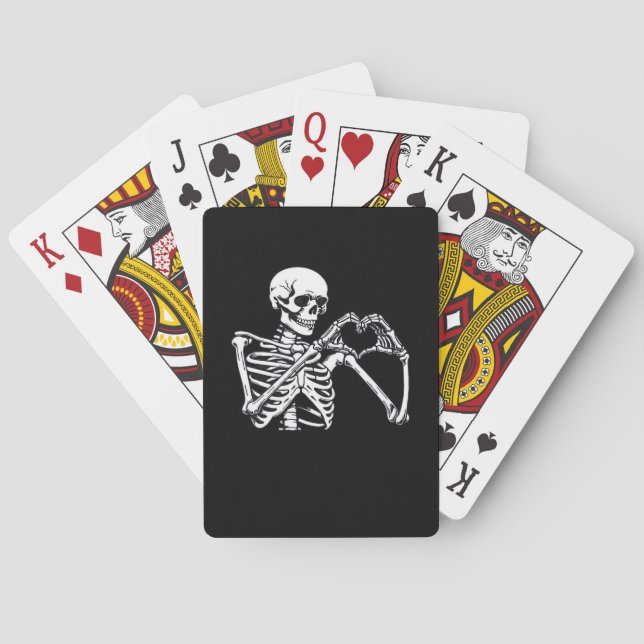 Baraja De Cartas Skeleton Heart Hands Rótulo Halloween Costume Tren (Reverso)
