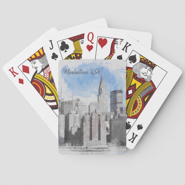 Baraja De Cartas Skyline Manhattan de Nueva York (Reverso)