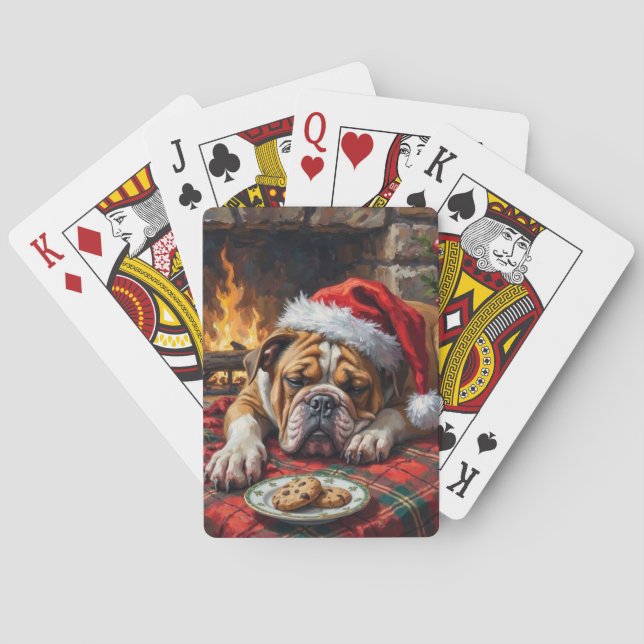Baraja De Cartas Sleepy Bulldog Dog Fast Asleep Santa Hat Christmas (Reverso)