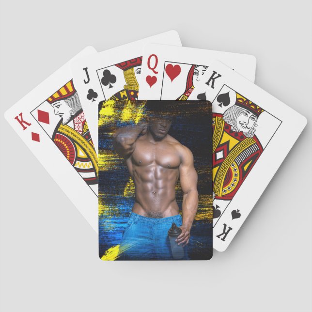 Baraja De Cartas SlipperyJoe's artistic Black Muscular Man gay prid (Reverso)