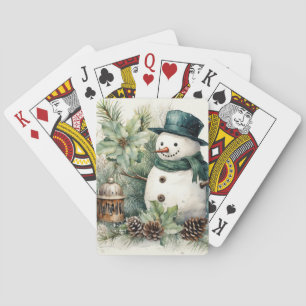 Baraja De Cartas Snowman invernal con bufanda verde