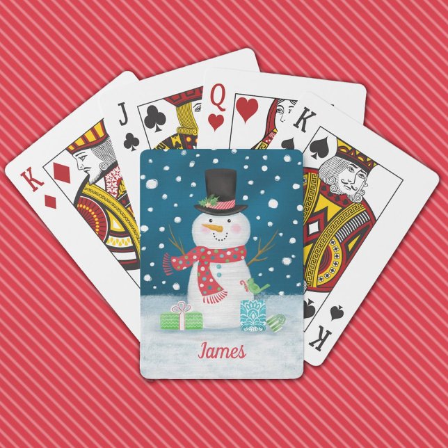Baraja De Cartas Snowman personalizado de invierno (Cute snowman playing cards make a fun stocking stuffer, Personalize them with your name.)
