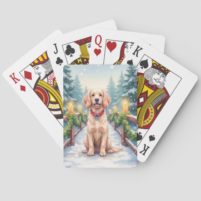 Baraja De Cartas Snowy Bridge Boykin Spaniel Christmas Art (Reverso)
