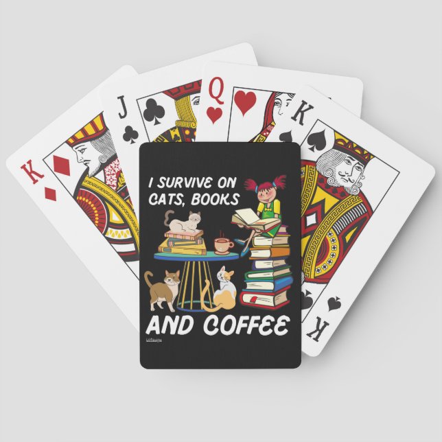 Baraja De Cartas SOBREVIVIR EN GATOS, LIBROS Y CAFÉ lindo gato grac (Reverso)