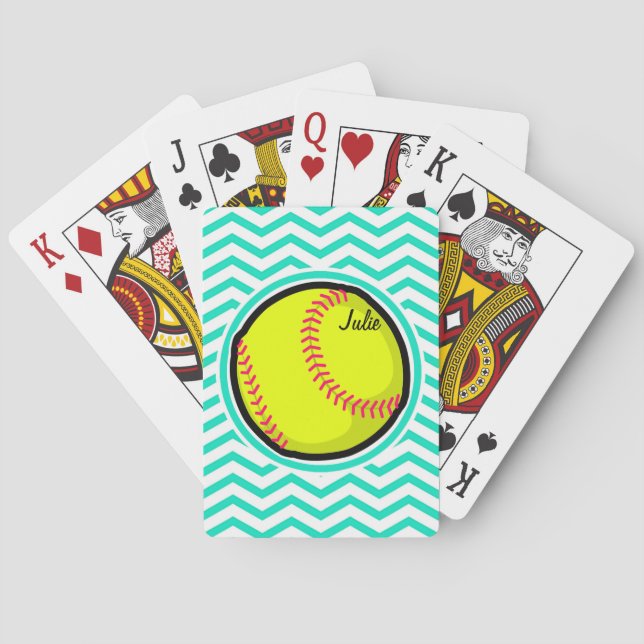 Baraja De Cartas Softball; Aqua Green Chevron (Reverso)