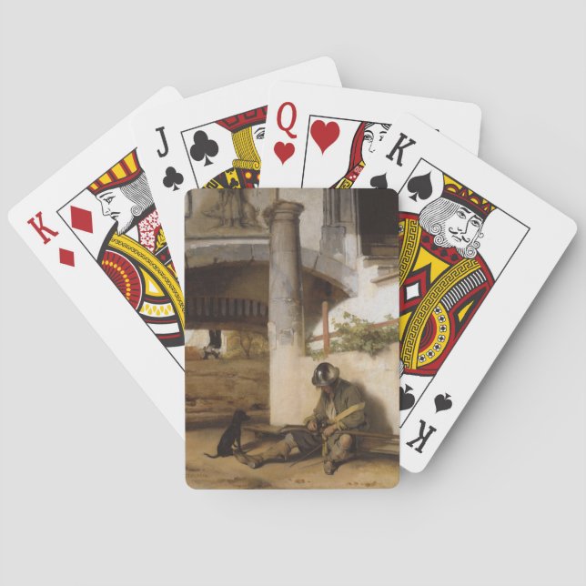 Baraja De Cartas Soldado guarda una puerta con su perro Mascota (Reverso)