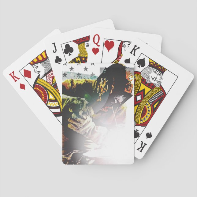 Baraja De Cartas Soldador de la bandera americana (Reverso)