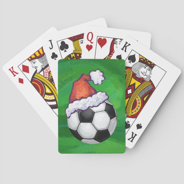 Baraja De Cartas Sombrero de Santa Ball de fútbol en verde (Reverso)