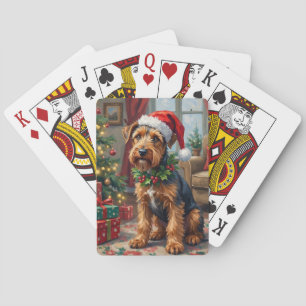 Baraja De Cartas Sombrero de Santa Terrier Airedale Arte Divertido 