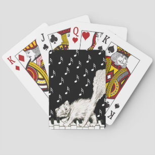 Baraja De Cartas Sonriente Gato blanco esponjoso en el piano