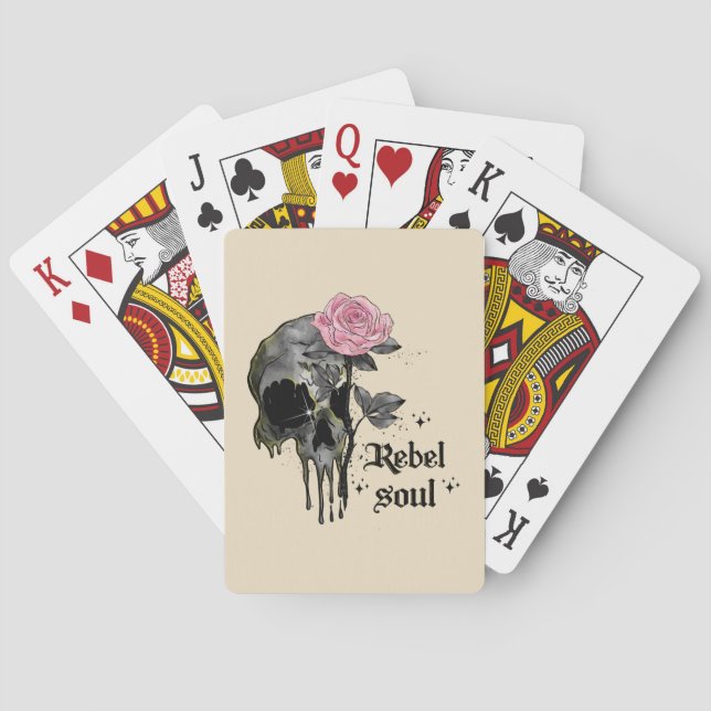 Baraja De Cartas Soul Rebel - Calavera gótica con rosa rosado (Reverso)