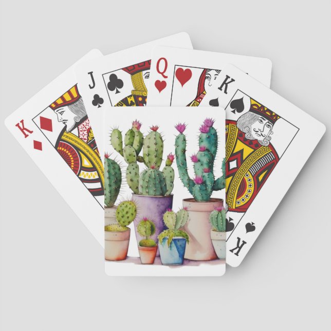 Baraja De Cartas Southwestern watercolor cactus succulents in pots (Reverso)