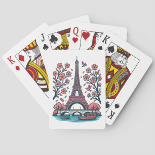 Baraja De Cartas Souvenir parisino Torre Eiffel Árbol de cerezos de
