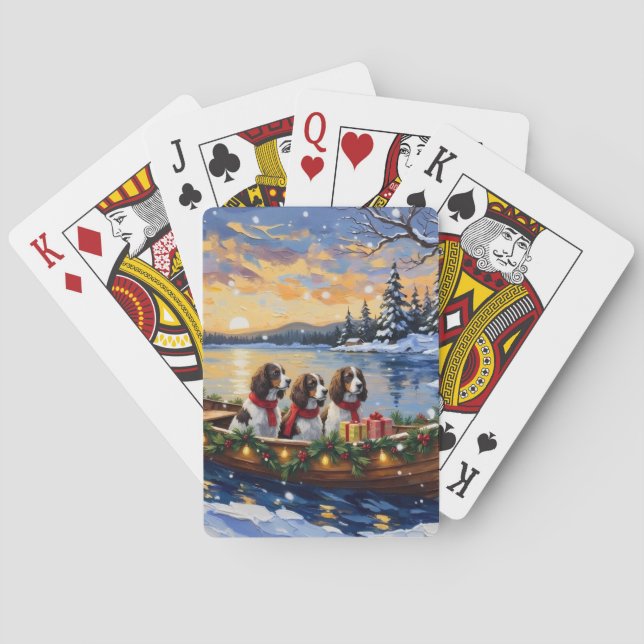 Baraja De Cartas Spaniel de Springer Navideño Barco Fiesta (Reverso)