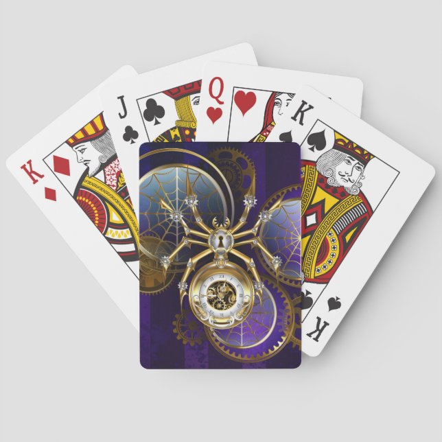 Baraja De Cartas Spider Steampunk sobre fondo morado (Reverso)