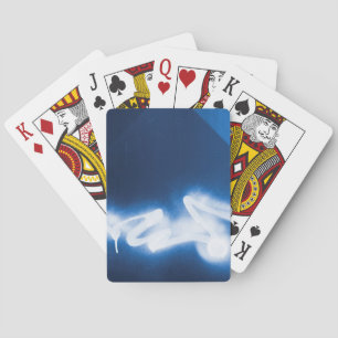 Baraja De Cartas Sprayed graffiti on blue metal