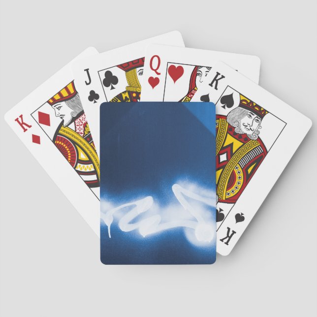 Baraja De Cartas Sprayed graffiti on blue metal (Reverso)