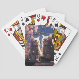 Baraja De Cartas Spring Sweet Cherry Blossoms Kittens