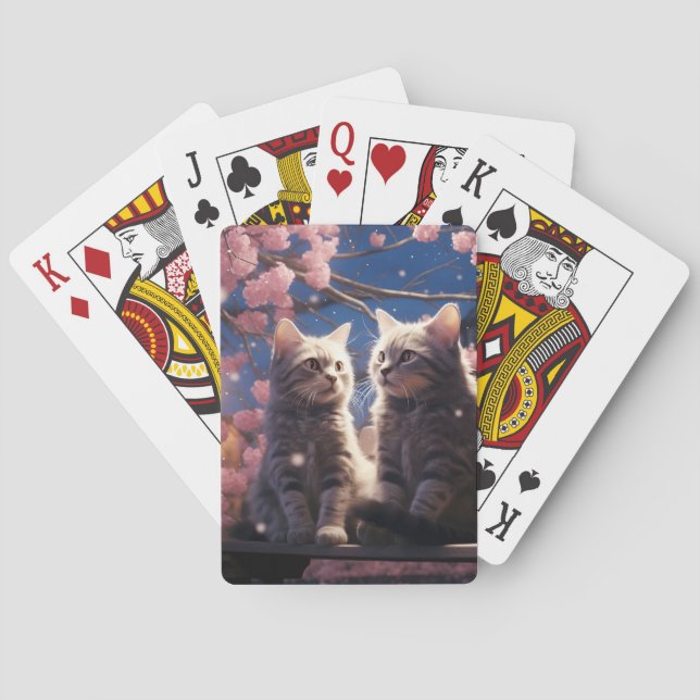 Baraja De Cartas Spring Sweet Cherry Blossoms Kittens (Reverso)