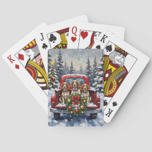 Baraja De Cartas Springer Spaniel Navidad Camión Rojo Festejo Navid
