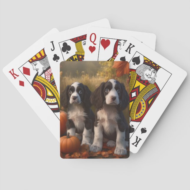 Baraja De Cartas Springer Spaniel Puppy Autumn Delight Pumpkin (Reverso)