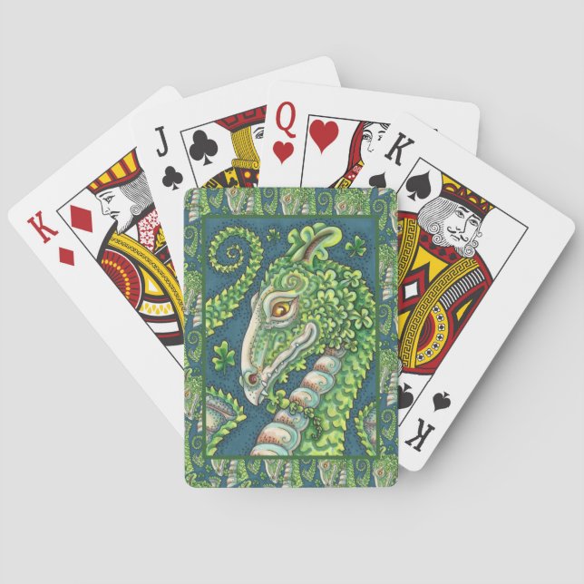 BARAJA DE CARTAS ST. DRAGÓN VERDE DE SHAMROCK DE PATRICK, FANTASÍA  (Reverso)