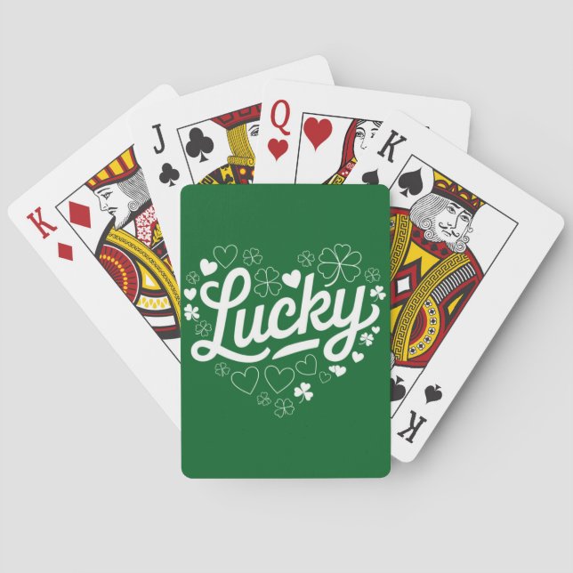 Baraja De Cartas St Patrick's Day Heart Lucky Clover Shamrock (Reverso)