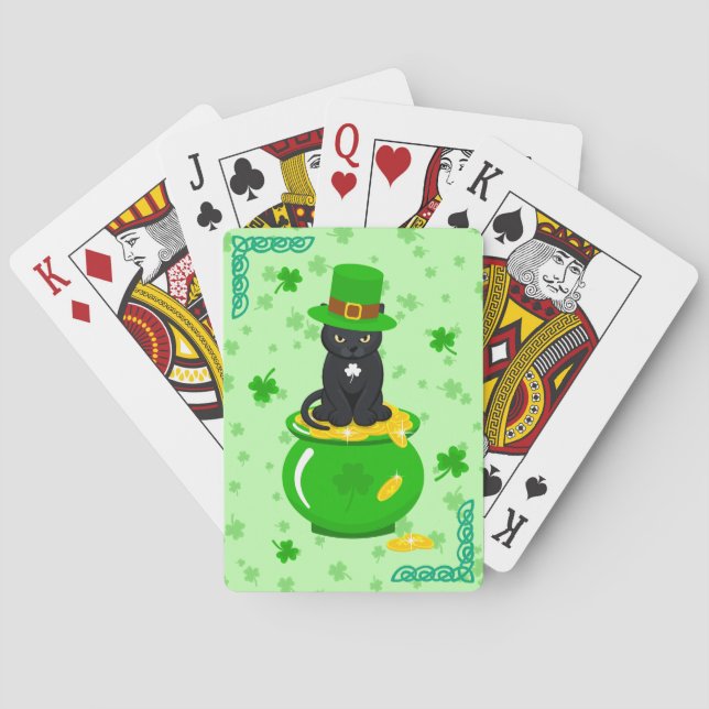 Baraja De Cartas St. Patrick's Day Shamrock Pot of Gold Black Cat (Reverso)