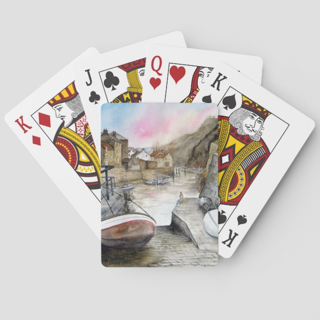 Baraja De Cartas Staithes, North Yorkshire, Inglaterra Acuarela (Reverso)