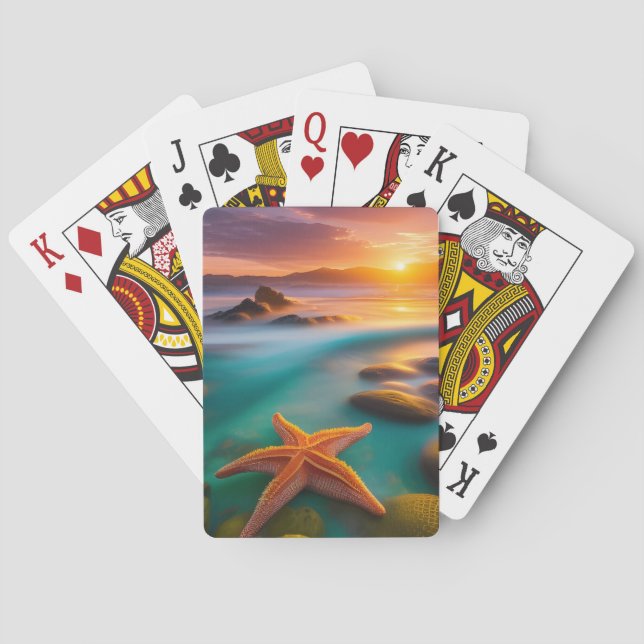 Baraja De Cartas Starfish en la playa en Dawn (Reverso)