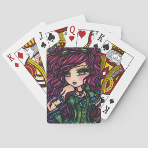 Baraja De Cartas Steampunk Feather Goggle Girl Art Playing Cards