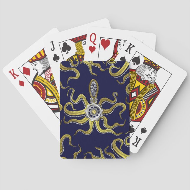 Baraja De Cartas Steampunk Gears Octopus Kraken (Reverso)