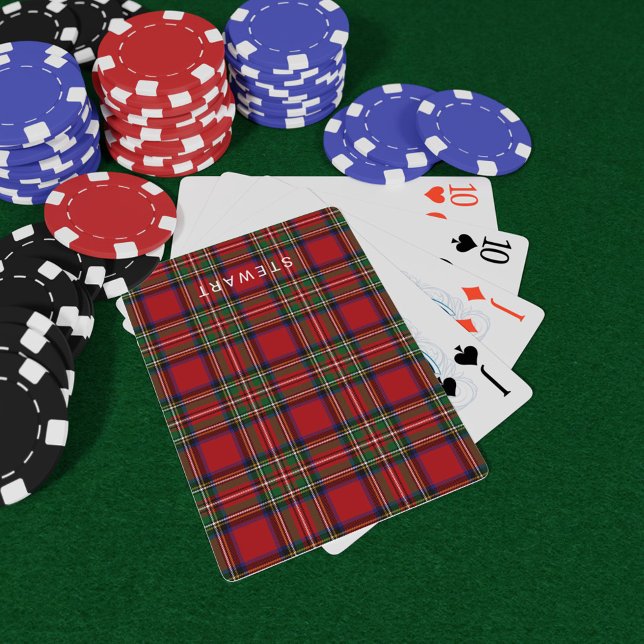 Baraja De Cartas Stewart Tartan Plaid Rojo y Verde Rústico (Stewart Tartan Red Green Plaid Playing Card)
