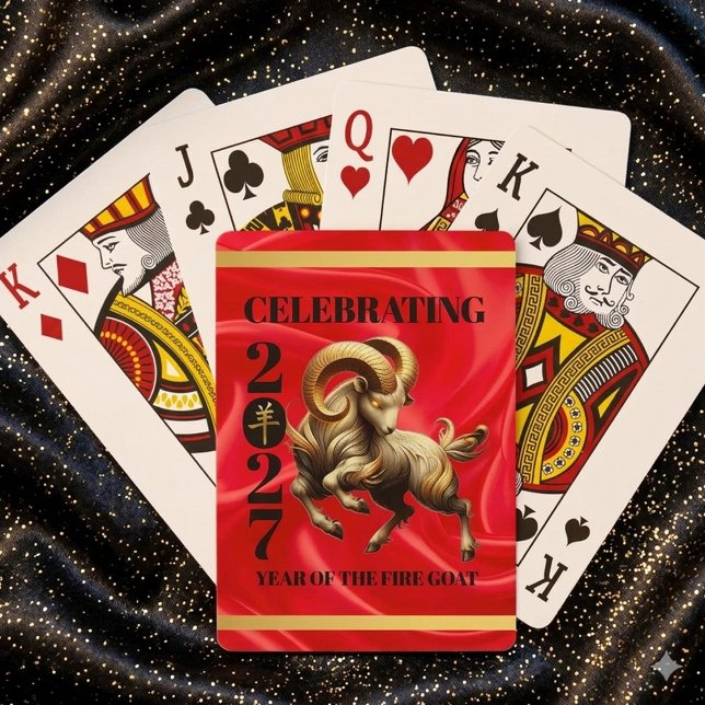 Baraja De Cartas Stunning Red Gold Chinese Year of Fire Goat 2027 (Stunning Red & Gold Chinese Year of the Fire Goat 2027 Playing Cards Cover Photo)