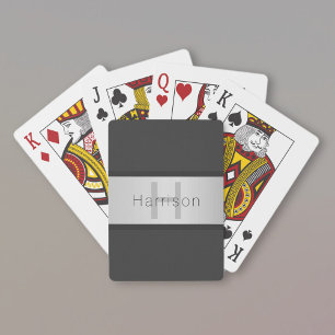 Baraja De Cartas Su nombre y su monograma   Grays and Faux Silver L