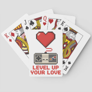 Baraja De Cartas Sube de Nivel Tu Amor, Diseño Retro de Juegos Pixe