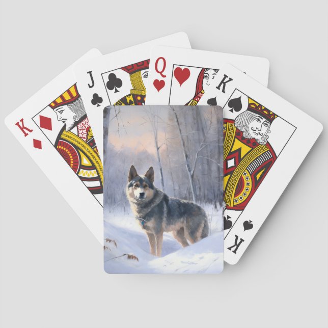 Baraja De Cartas Sueco Vallhund deja que nieve Navidades (Reverso)