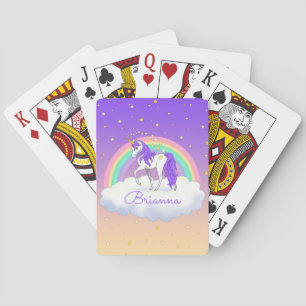 Baraja De Cartas Sueños dulces morados de Bonito con unicornio arco