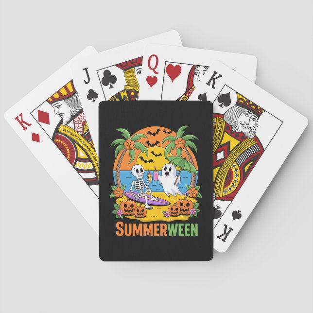 Baraja De Cartas Summerween Skeleton Ghost Beach Halloween Party Fu (Reverso)