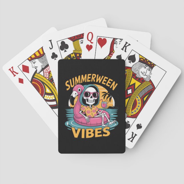 Baraja De Cartas Summerween Vibes Skeleton Flamingo Float Summer Ha (Reverso)